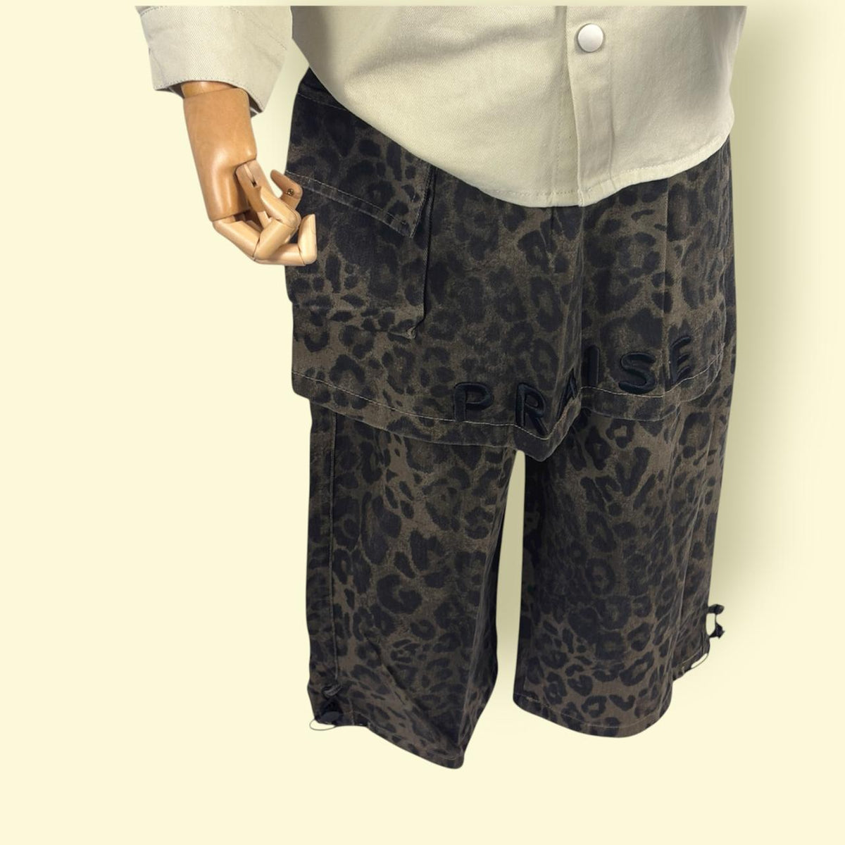 Unisex Leopard Print Cargo Pants With Elastic Waist