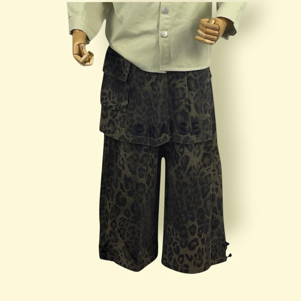 Unisex Leopard Print Cargo Pants With Elastic Waist