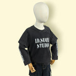 Trendy Unisex Black Layered Sleeve T-Shirt – ID.SUQYI STUDIO Printed Cotton Top