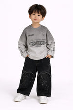 Unisex Black Distressed Wide-Leg Jeans with Paint Splatter Design