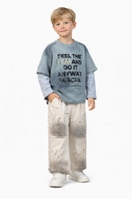 Kids Blue “Feel the Fear” Printed Oversized Sweatshirt – Trendy Casual Streetwear