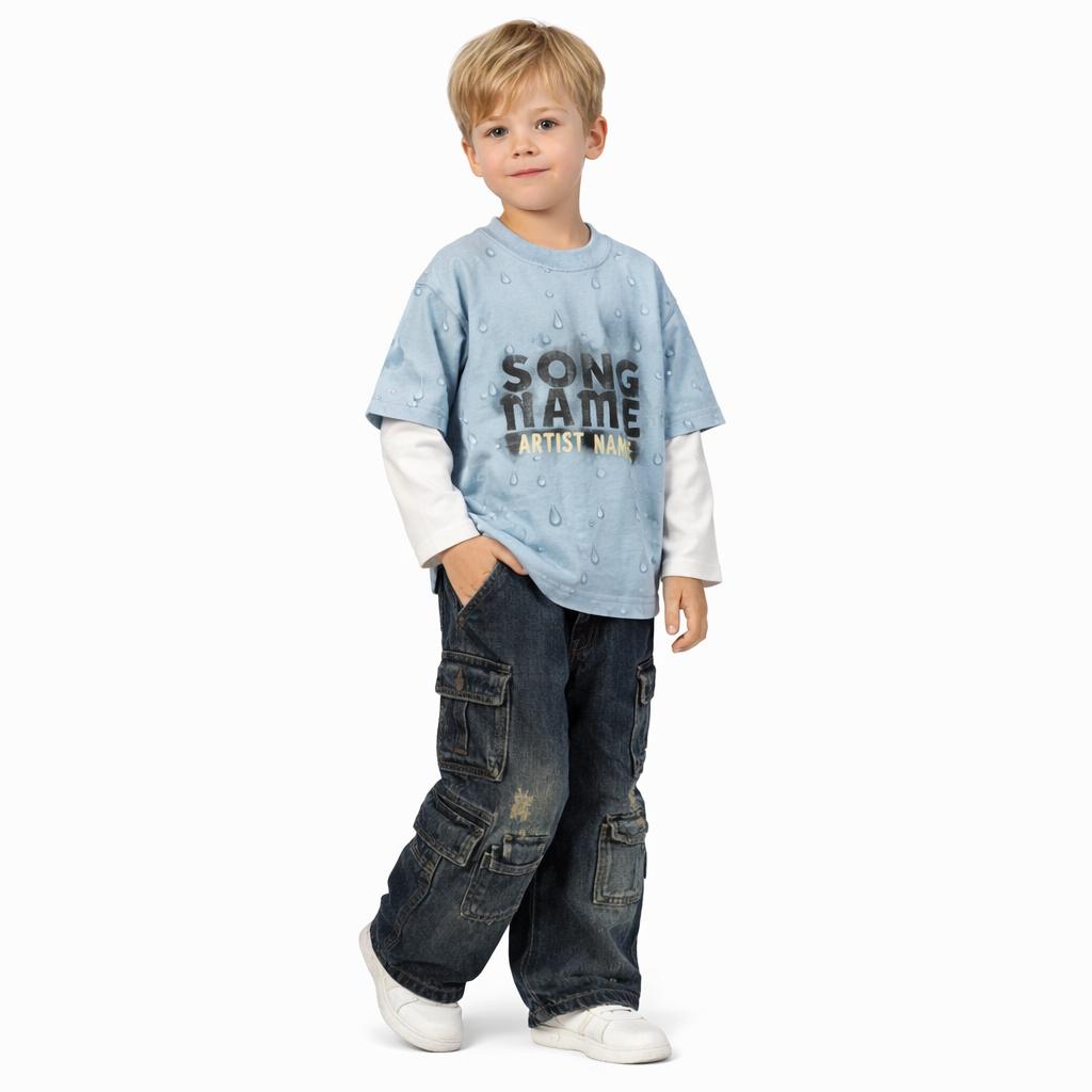 Elastic-Waist Unisex Denim Cargo Pant with Multiple Pockets – Distressed Loose Fit Jeans