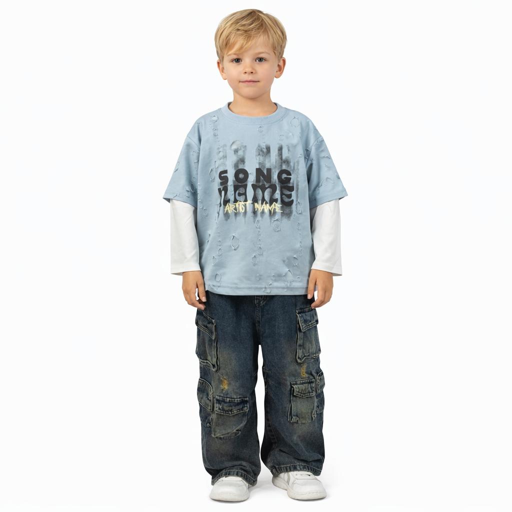 Unisex Layered Distressed T-Shirt – “Song Name” Printed Top with Streetwear Style