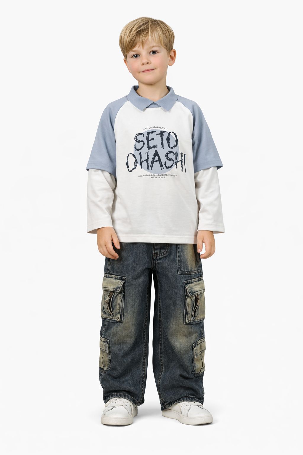 Boys Elastic Waist Cargo Jeans – Multi Pocket Denim Pants with Washed Look