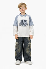 Boys Elastic Waist Cargo Jeans – Multi Pocket Denim Pants with Washed Look