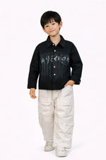 Kids Stylish Black Shirt with Front Pocket and Button Closure