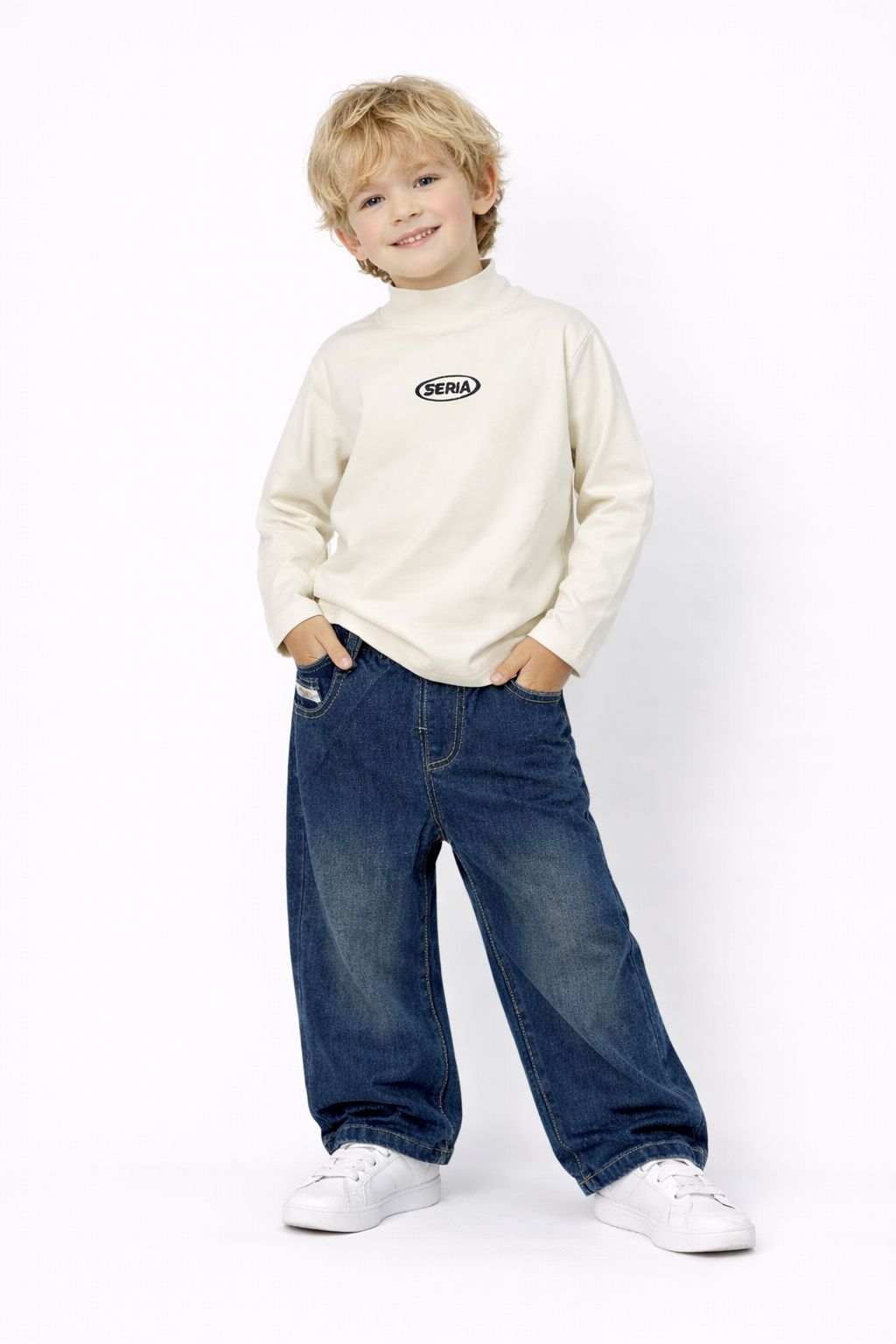 Kids Off-White Full Sleeve T-Shirt with Black Logo | Soft Cotton Casual Top for Boys & Girls