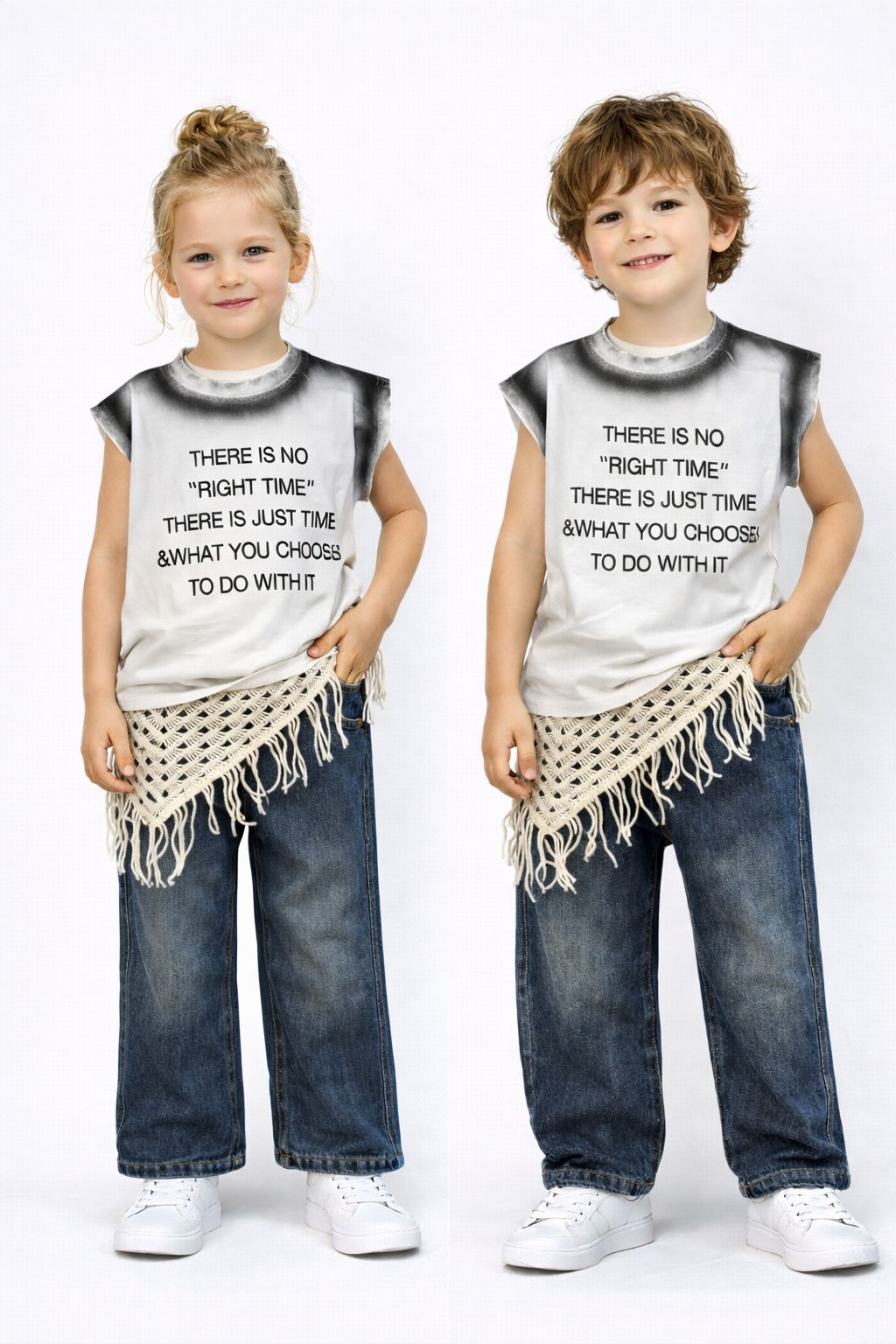 Stylish Elastic Waist Wide-Leg Kids Jeans with Crochet Wrap | Trendy Casual Denim Pants for Boys &Girls