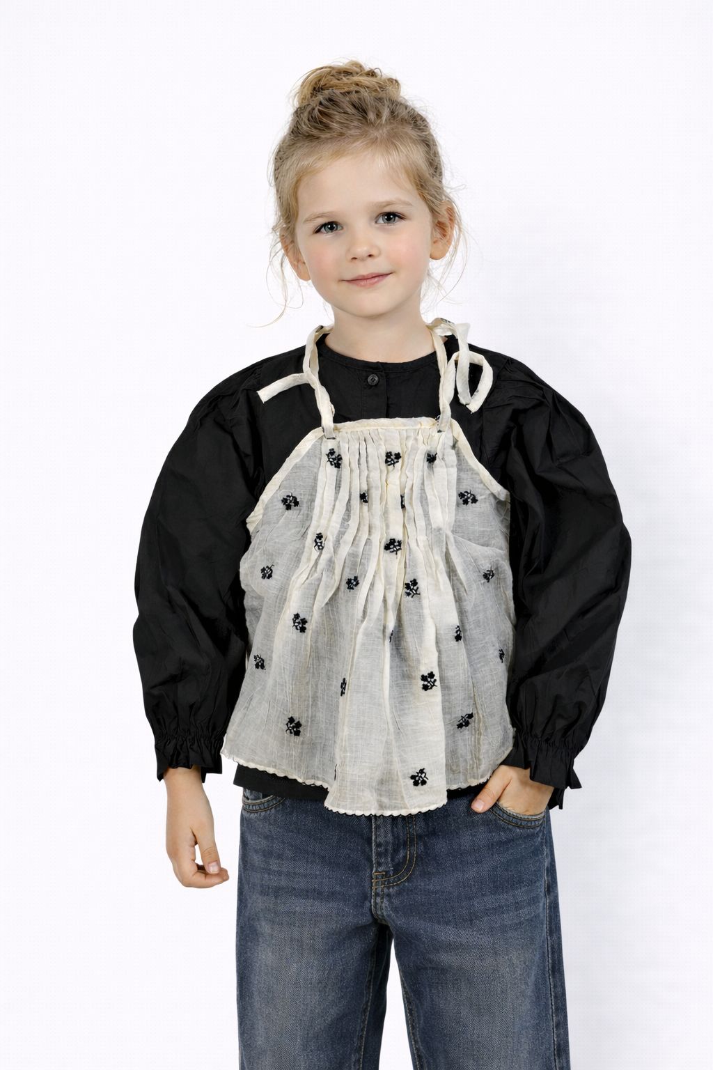 Black & White 2-Piece Layered Embroidered Frock