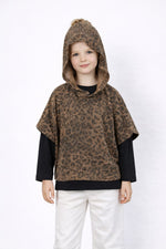 2Pc Unisex Oversized Black Sweatshirt with Detachable Leopard Print Hoodie Set
