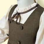 Stylish Girls Brown Layered Frock with Cream Puff Sleeves