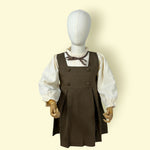 Stylish Girls Brown Layered Frock with Cream Puff Sleeves