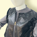 2Pc Unisex Kids Black Leather Look Sleeveless Jacket with Grey Full Sleeve T-Shirt Set