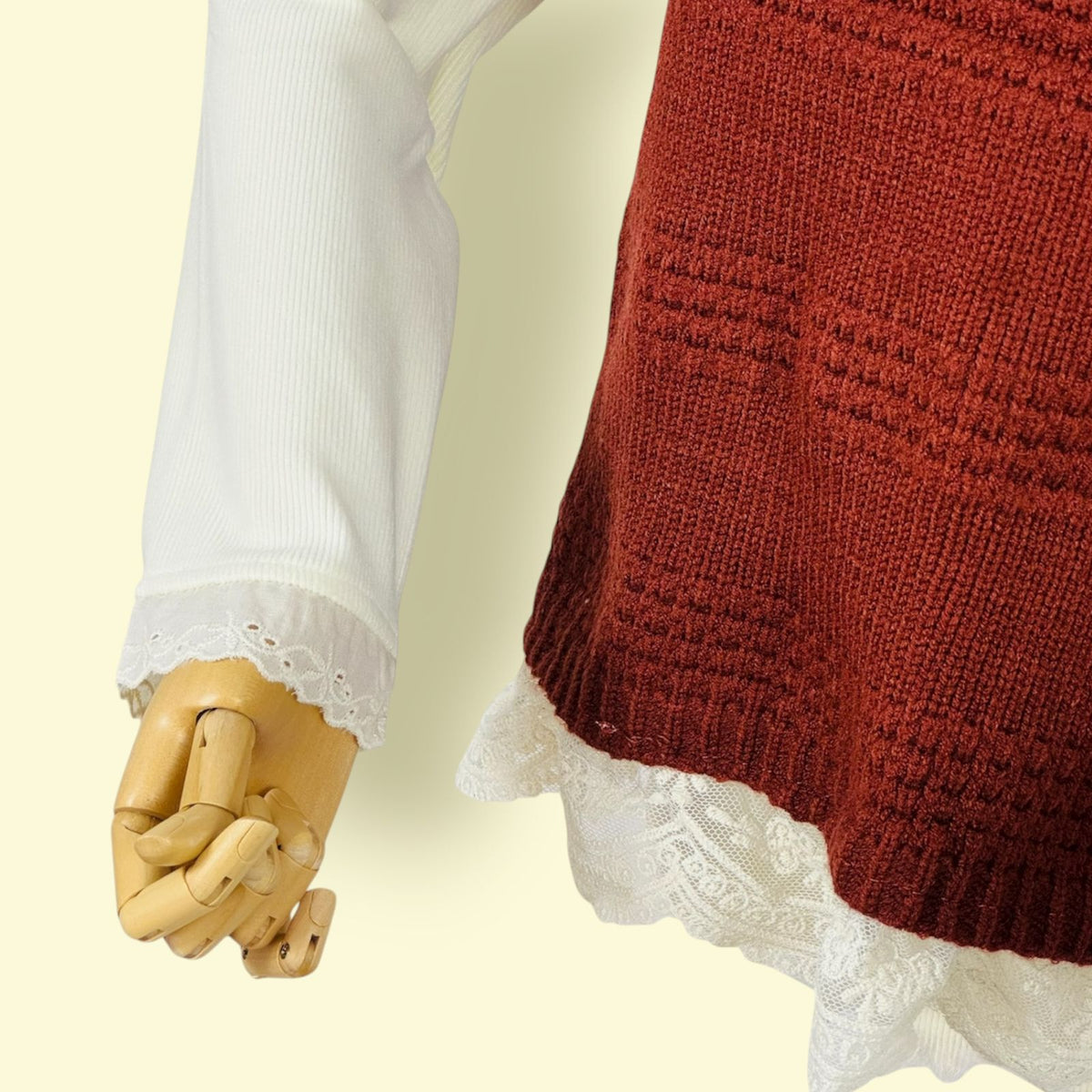 2Pc Girls Cream Full Sleeve Top with Maroon Knitted Sweater Vest Set