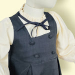 Stylish Girls Grey Layered Frock with Cream Puff Sleeves