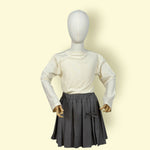 3Pc Girls’ Grey Pleated Skirt &amp; Cream Top with Knitted Lace Vest Set