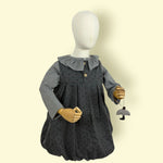 2Pc Girls Grey Polka Dot Dress with Matching Inner Top Set