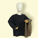 2Pc Unisex Oversized Black Sweatshirt with Detachable Leopard Print Hoodie Set