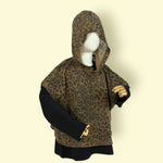 2Pc Unisex Oversized Black Sweatshirt with Detachable Leopard Print Hoodie Set