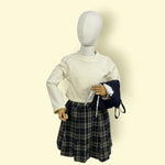 Cute Girls 3-Piece Outfit Set – Cream Top, Check Skirt &amp; Navy Heart Sweater