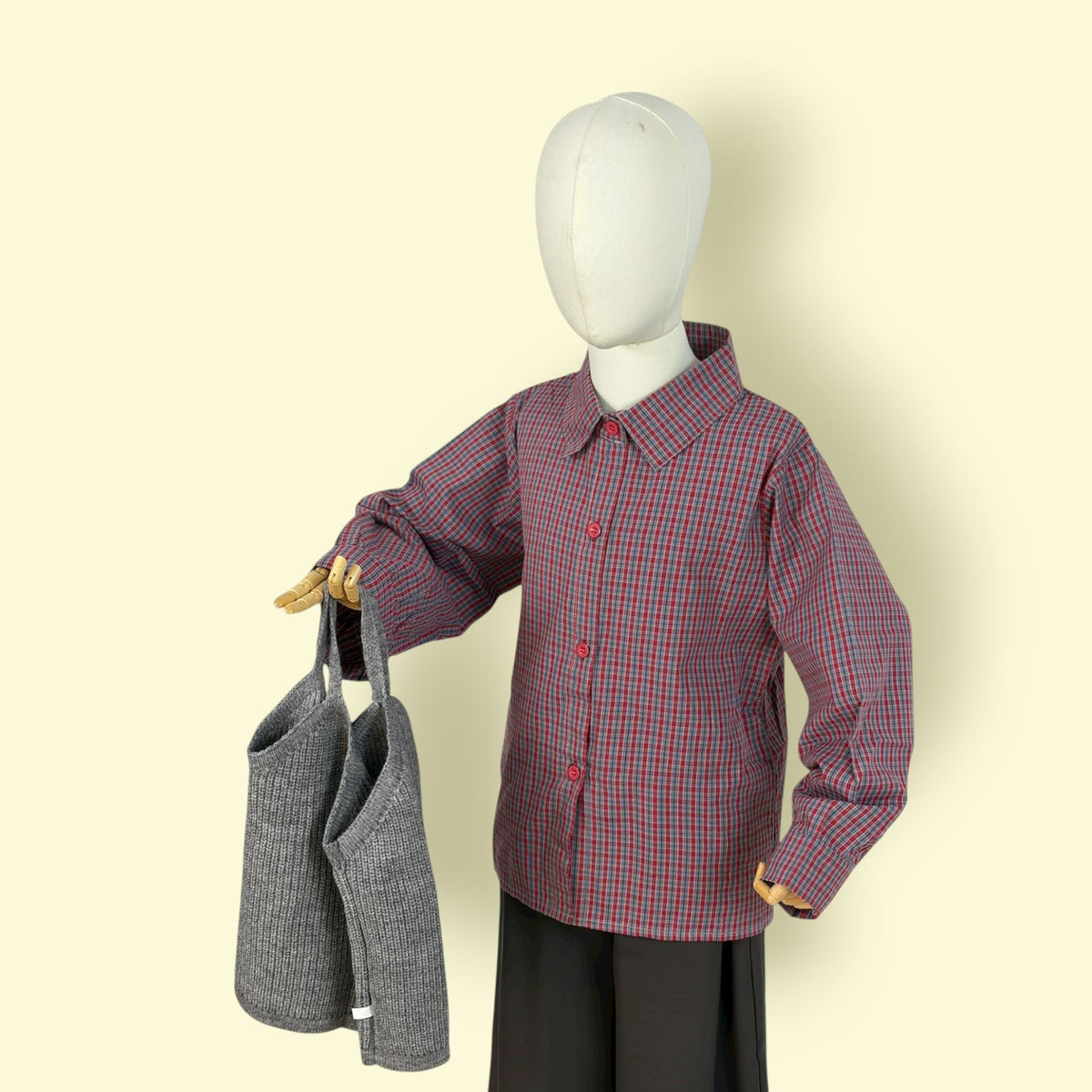 Trendy Girls’ 3-Piece Outfit Set – Checked Shirt, Grey Sweater Top &amp; Wide-Leg Pants