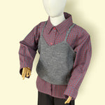 Trendy Girls’ 3-Piece Outfit Set – Checked Shirt, Grey Sweater Top &amp; Wide-Leg Pants