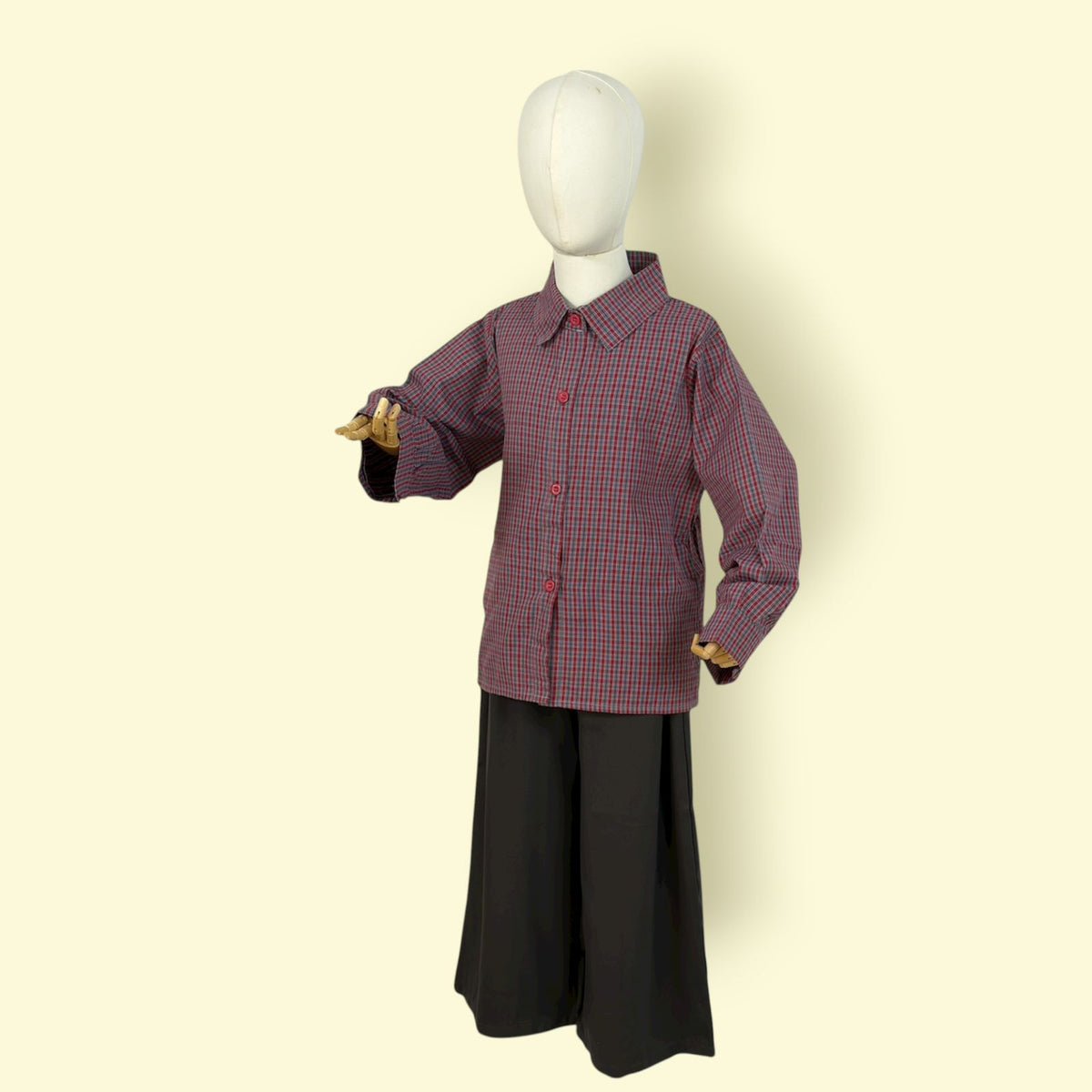 Trendy Girls’ 3-Piece Outfit Set – Checked Shirt, Grey Sweater Top &amp; Wide-Leg Pants