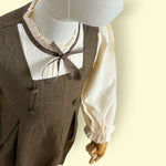 Stylish Girls Brown Layered Frock with Cream Puff Sleeves