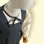 Stylish Girls Grey Layered Frock with Cream Puff Sleeves