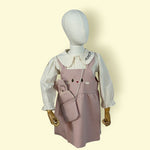 Cute Girls 3-Piece Pink Pinafore Dress Set with White Shirt and Matching Bag