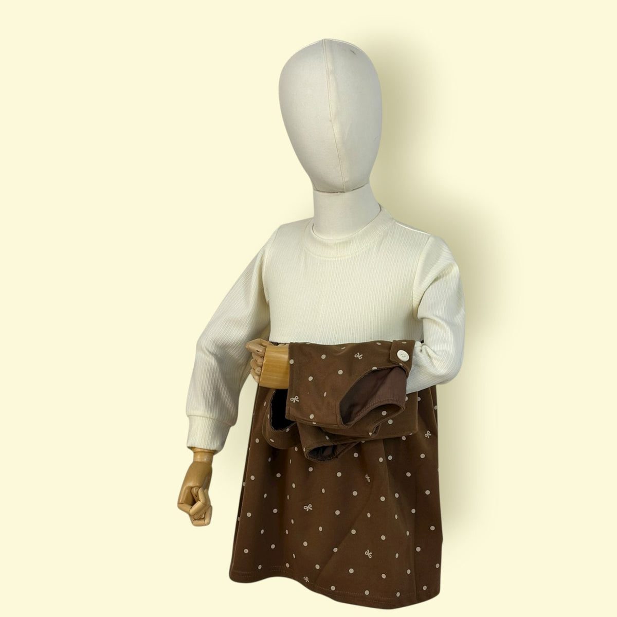 Brown Polka Dot 2-Piece Dress Set for Girls | Long Sleeve Top &amp; Sleeveless Outer Dress