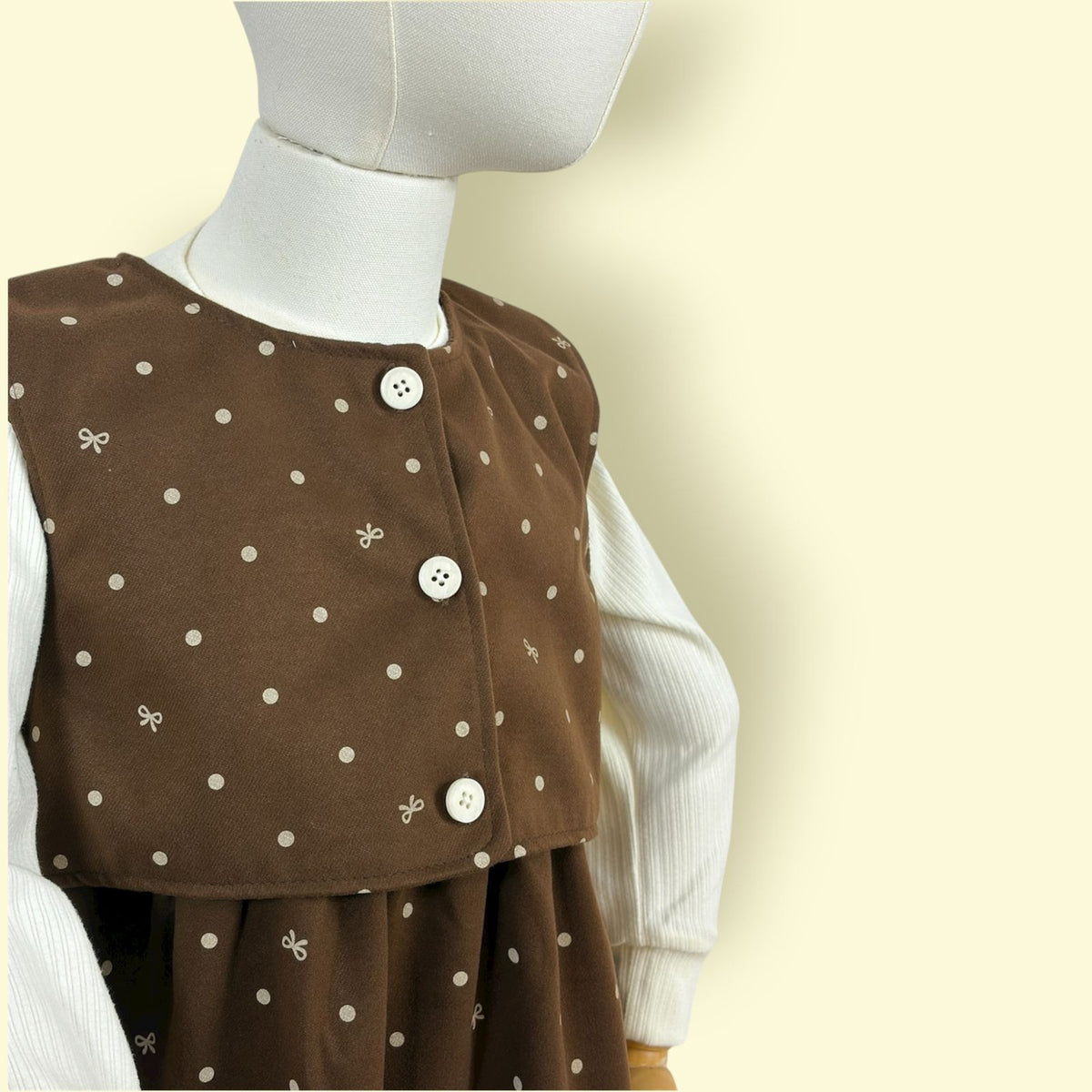 Brown Polka Dot 2-Piece Dress Set for Girls | Long Sleeve Top &amp; Sleeveless Outer Dress
