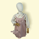 Cute Girls 3-Piece Pink Pinafore Dress Set with White Shirt and Matching Bag