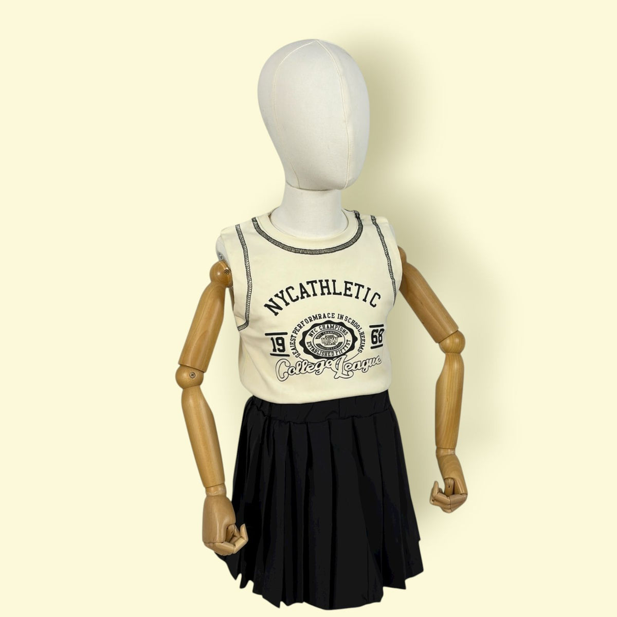 Trendy 3-Piece Girls Skirt Set – Sleeveless Top, Pleated Skirt & Grey Cardigan