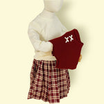Stylish Kids 3-Piece Winter Outfit – Cream Sweater, Red Knit Cape &Plaid Skirt Set