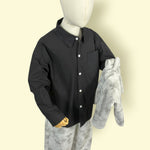 Stylish 3-Piece Unisex Outfit Set | Kids Streetwear Fashion – Black Shirt, Printed Grey Top & Loose Pants