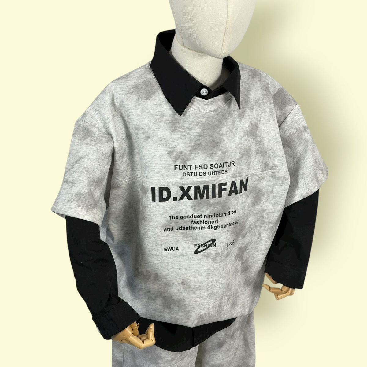 Stylish 3-Piece Unisex Outfit Set | Kids Streetwear Fashion – Black Shirt, Printed Grey Top & Loose Pants