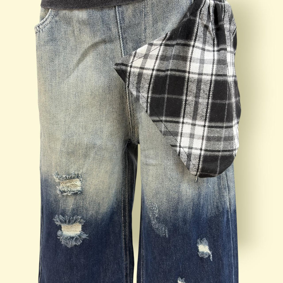 Unisex Distressed Full-Length Denim Jeans with Elastic Waist