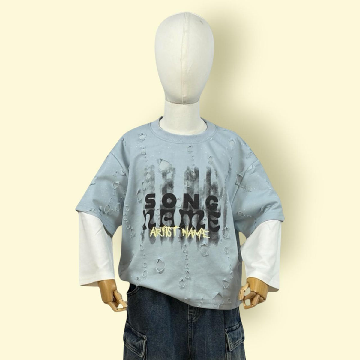 Unisex Layered Distressed T-Shirt – “Song Name” Printed Top with Streetwear Style