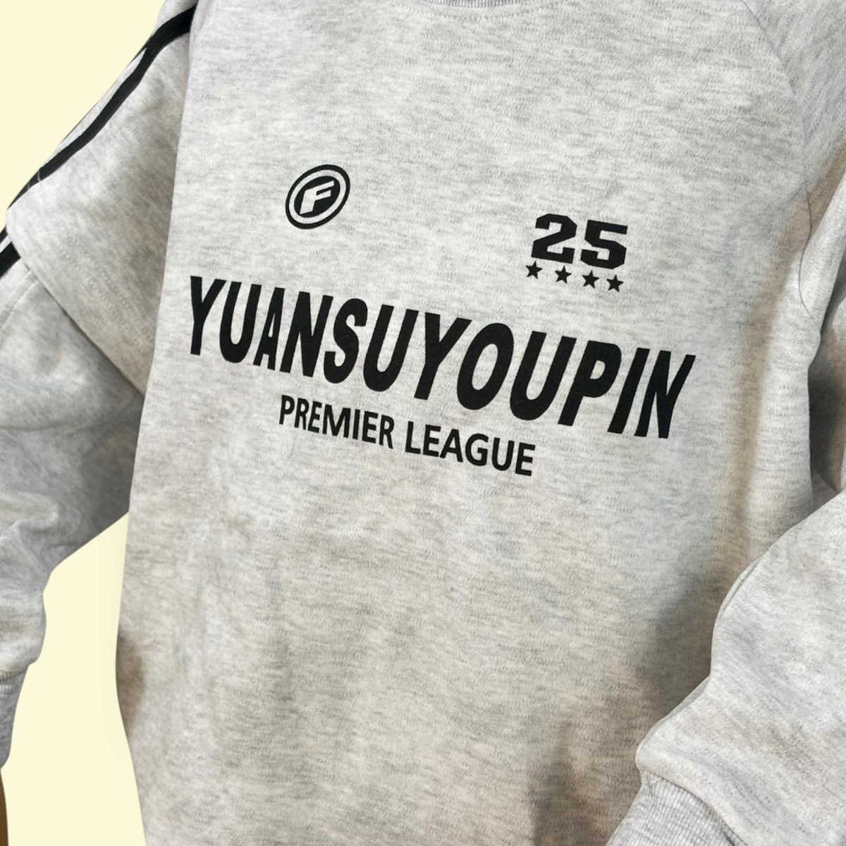 Unisex Grey Printed Sweatshirt with Black Stripes – Casual Premier League Pullover