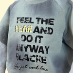 Kids Blue “Feel the Fear” Printed Oversized Sweatshirt – Trendy Casual Streetwear