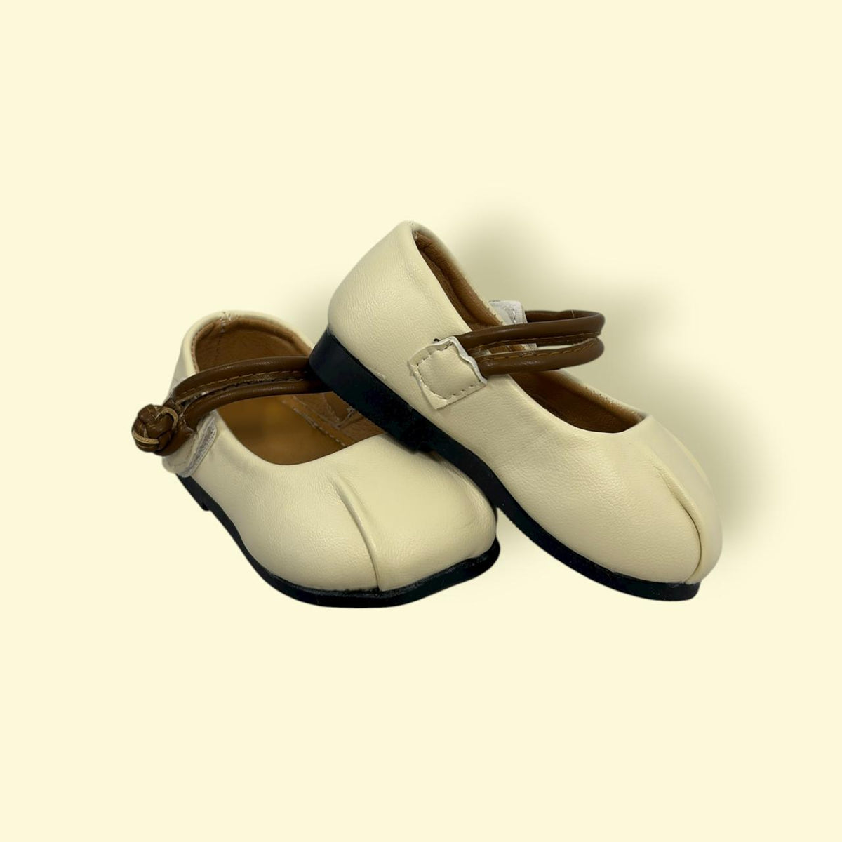 Girls Cream Soft Sole Shoes | Cute & Comfortable Daily Wear | With Sticker