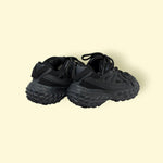 Black Chunky Trail Sneakers for Men &amp; Women – Dual Closure (Lace & Sticker Strap) | Trendy All-Terrain Shoes