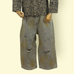 Kids Distressed Denim Jeans with Elastic Waist and Washed Look