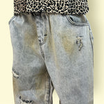 Kids Distressed Denim Jeans with Elastic Waist and Washed Look