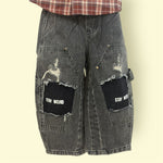 Kids Black Cargo Denim Pants with Elastic Waist