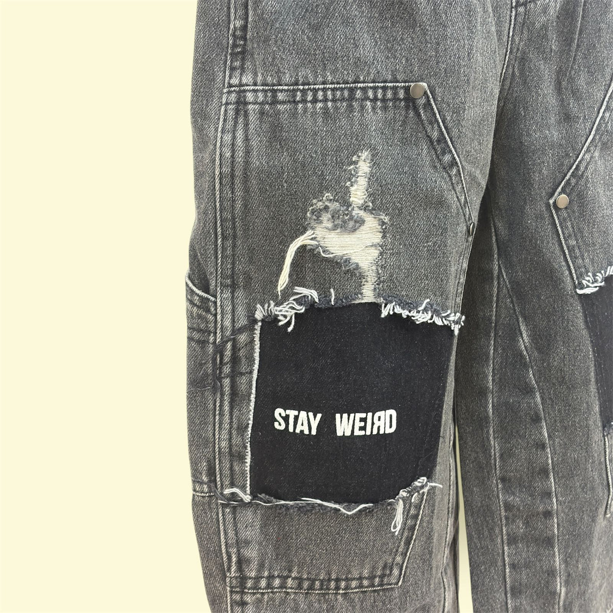 Kids Black Cargo Denim Pants with Elastic Waist