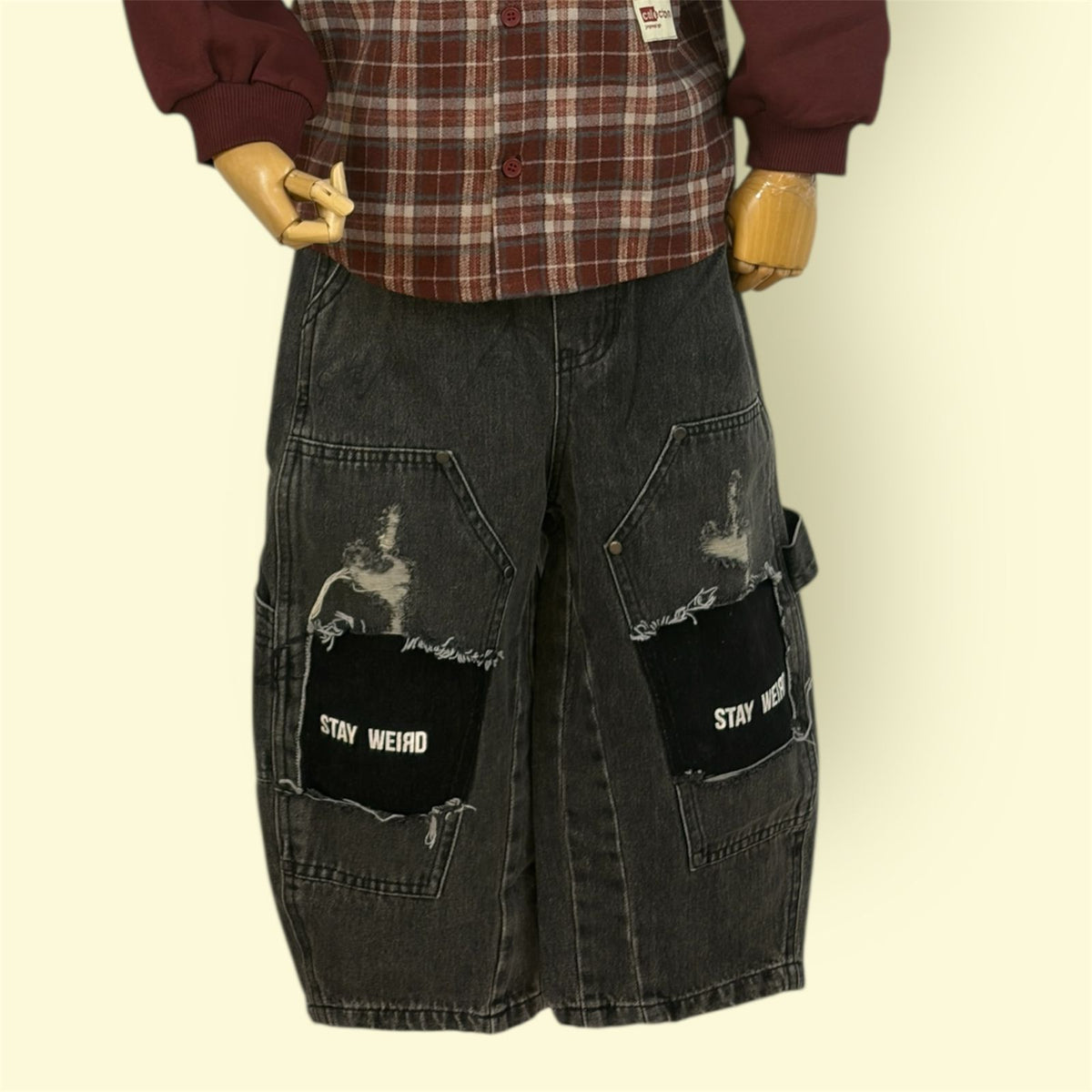 Kids Black Cargo Denim Pants with Elastic Waist