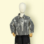 Kids Grey Tie-Dye Denim Shirt with Front Pockets