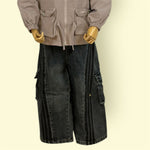 Kids Black Cargo Denim Pants with Side Stripes and Elastic Waist